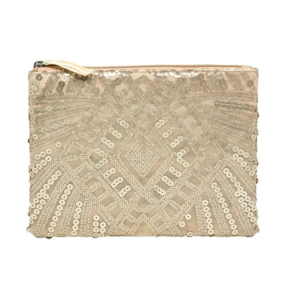 Champagne  Blush Beaded Sequin Cosmetic Bag. New With Tags - Picture 1 of 4